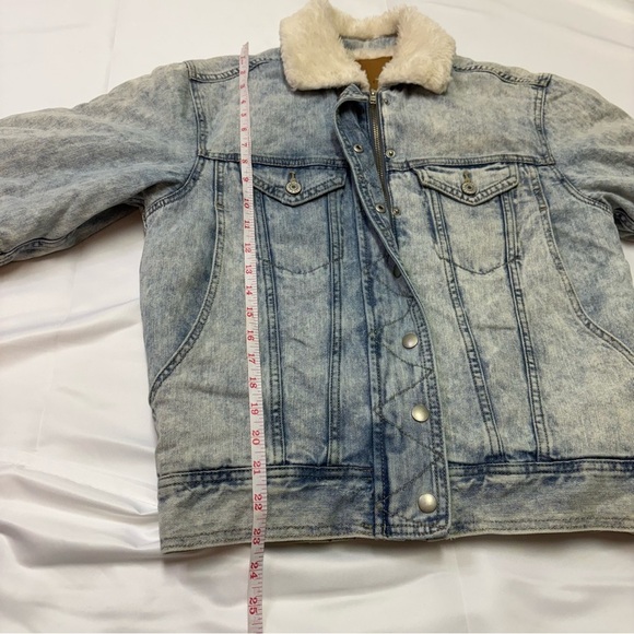 American Eagle MENS XS Sherpa Lined Jean Jacket Ranch Trucker Acid Washed Denim - Picture 8 of 9